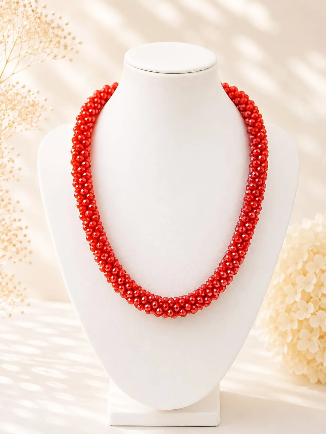 Collar Torzal de Cristal Facetado Rojo