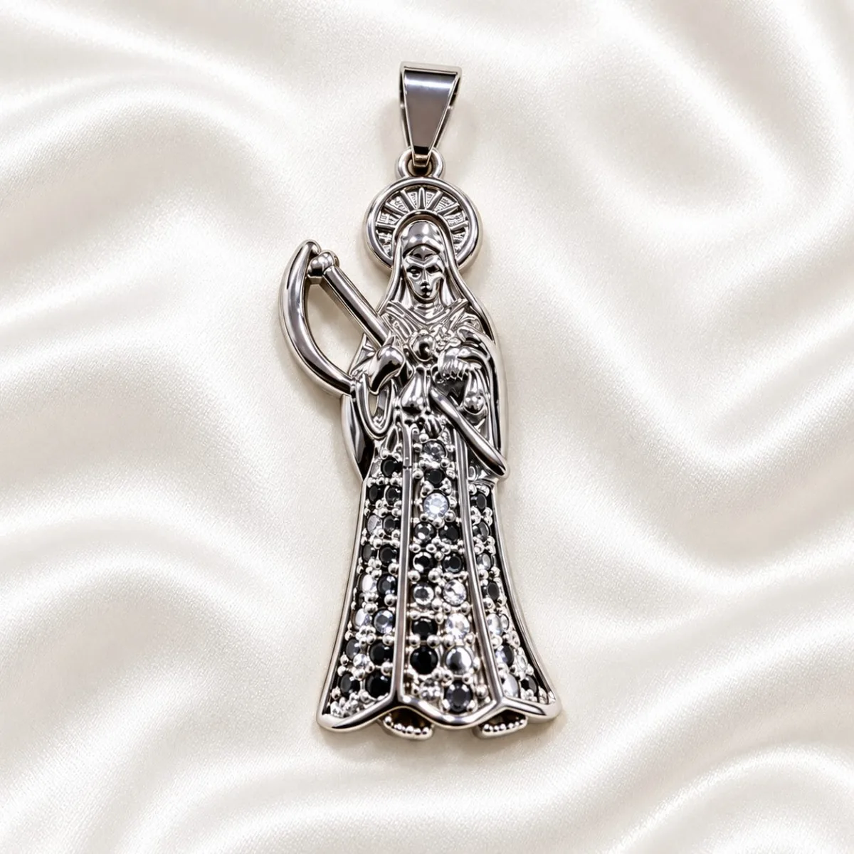 Dije de Acero Santa Muerte Plateada