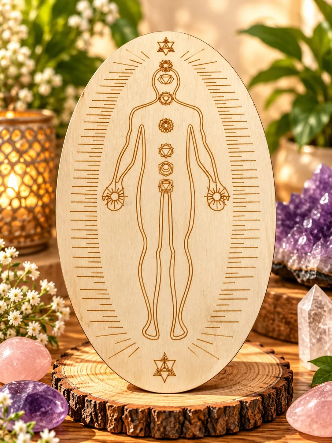 Rejilla de Madera Cuerpo Humano y Chakras 20x11 cm