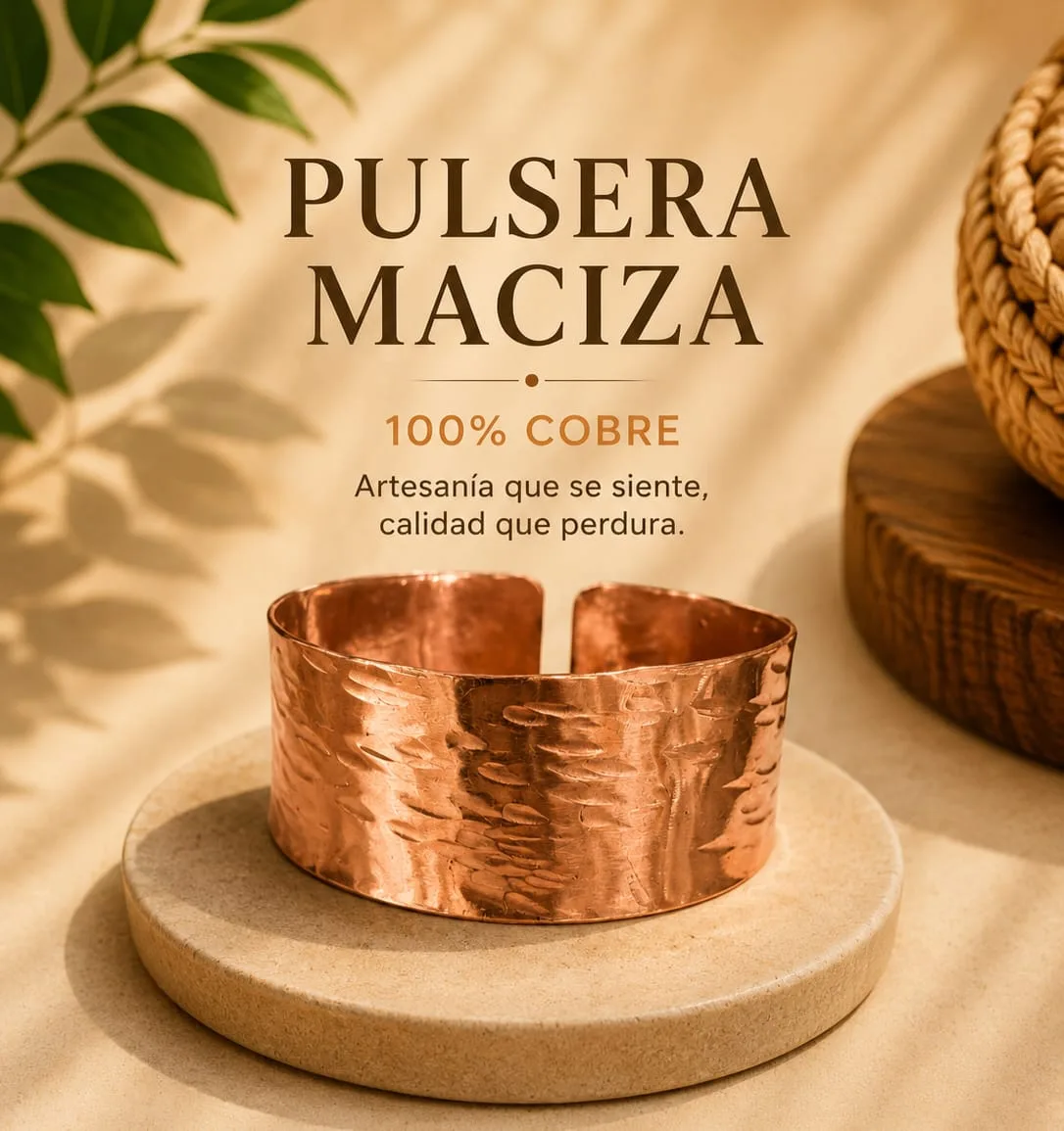 Pulsera de Cobre Maciza Ancha