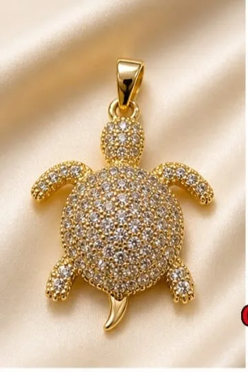 Colgante en Rodio - Tortuga con piedras blancas