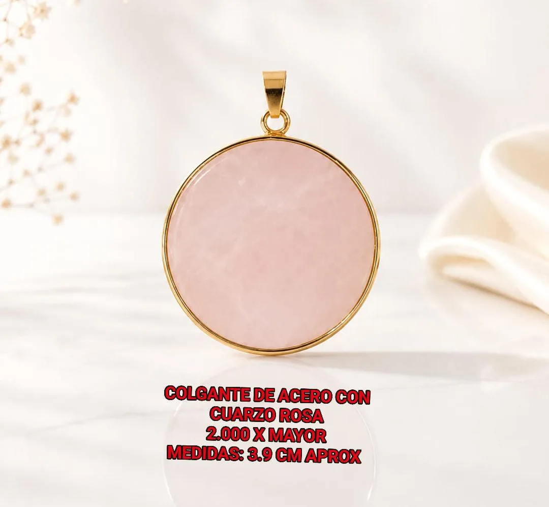 Colgante de acero con cuarzo rosa
