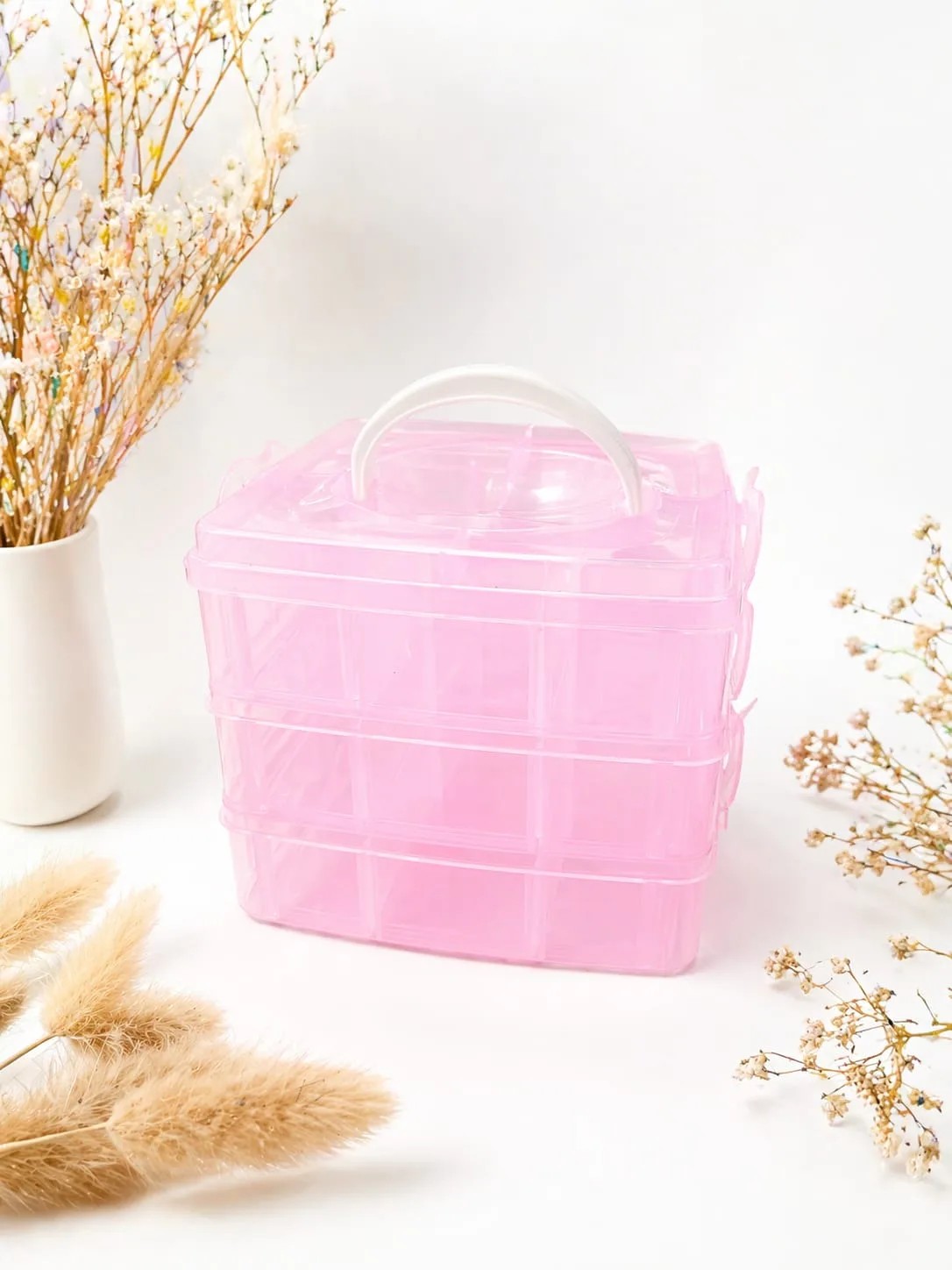 Caja Organizadora de 3 Capas para Manualidades y Accesorios - Rosada