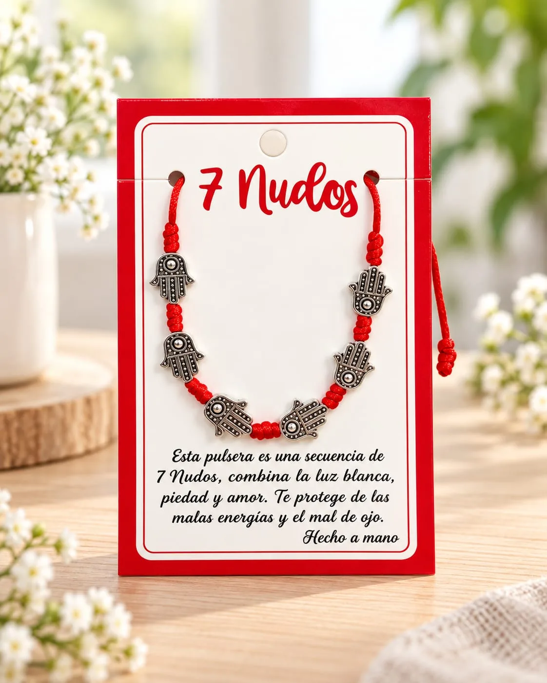Pulsera 7 Nudos con Dijes de Mano de Hamsa