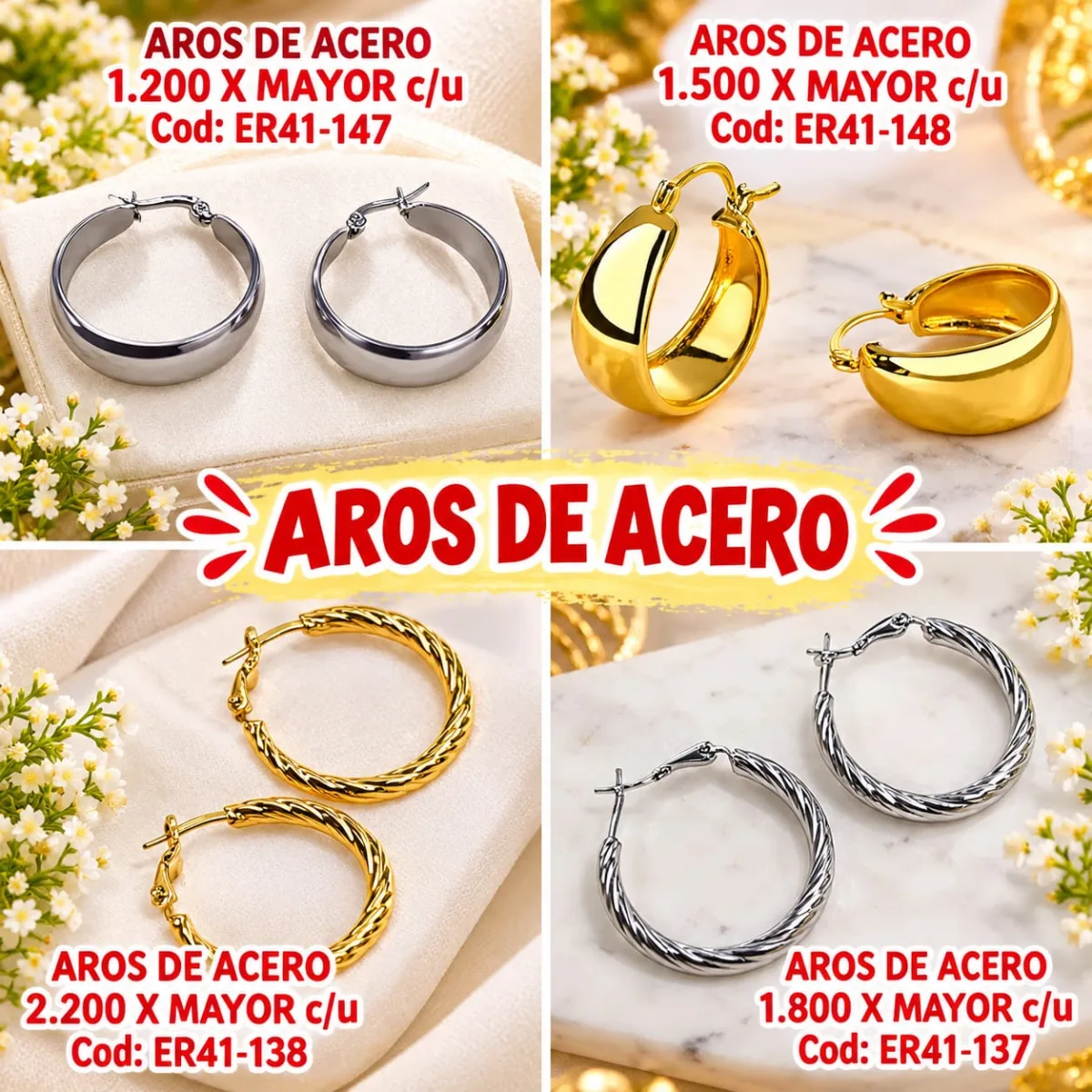 Aros de Acero Surtidos Lisos y Torzal