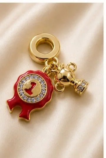 Colgante de Rodio - Charm sello rojo y trofeo