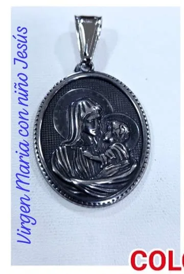 Colgante de Acero - Virgen Maria con nino Jesus