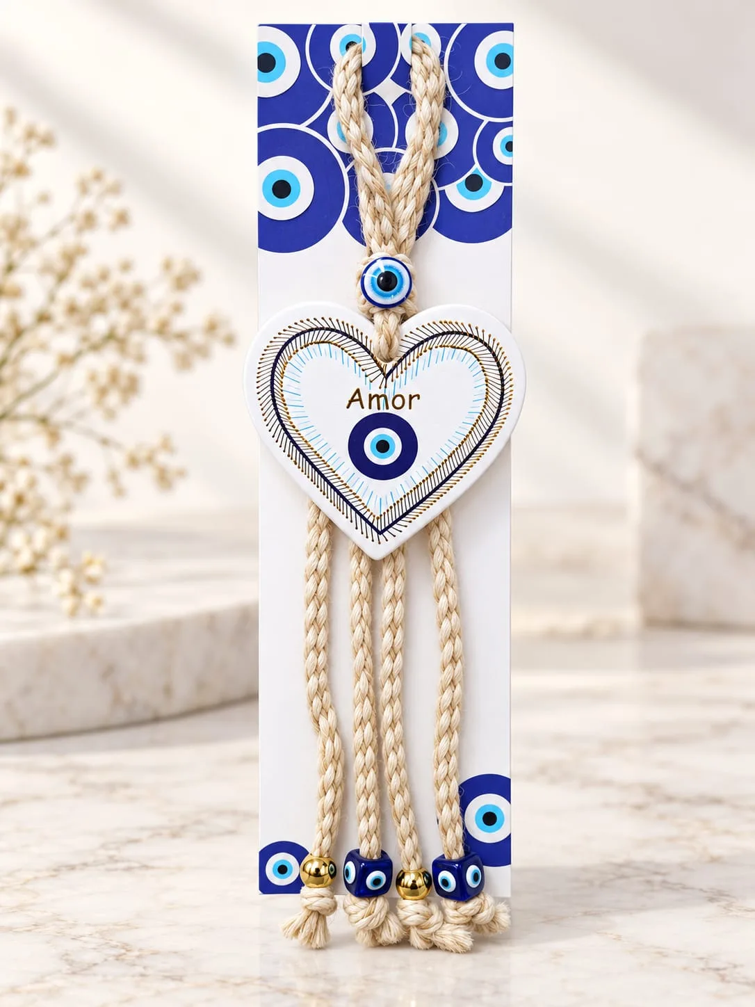 Colgante de Madera Corazón Amor Ojo Turco