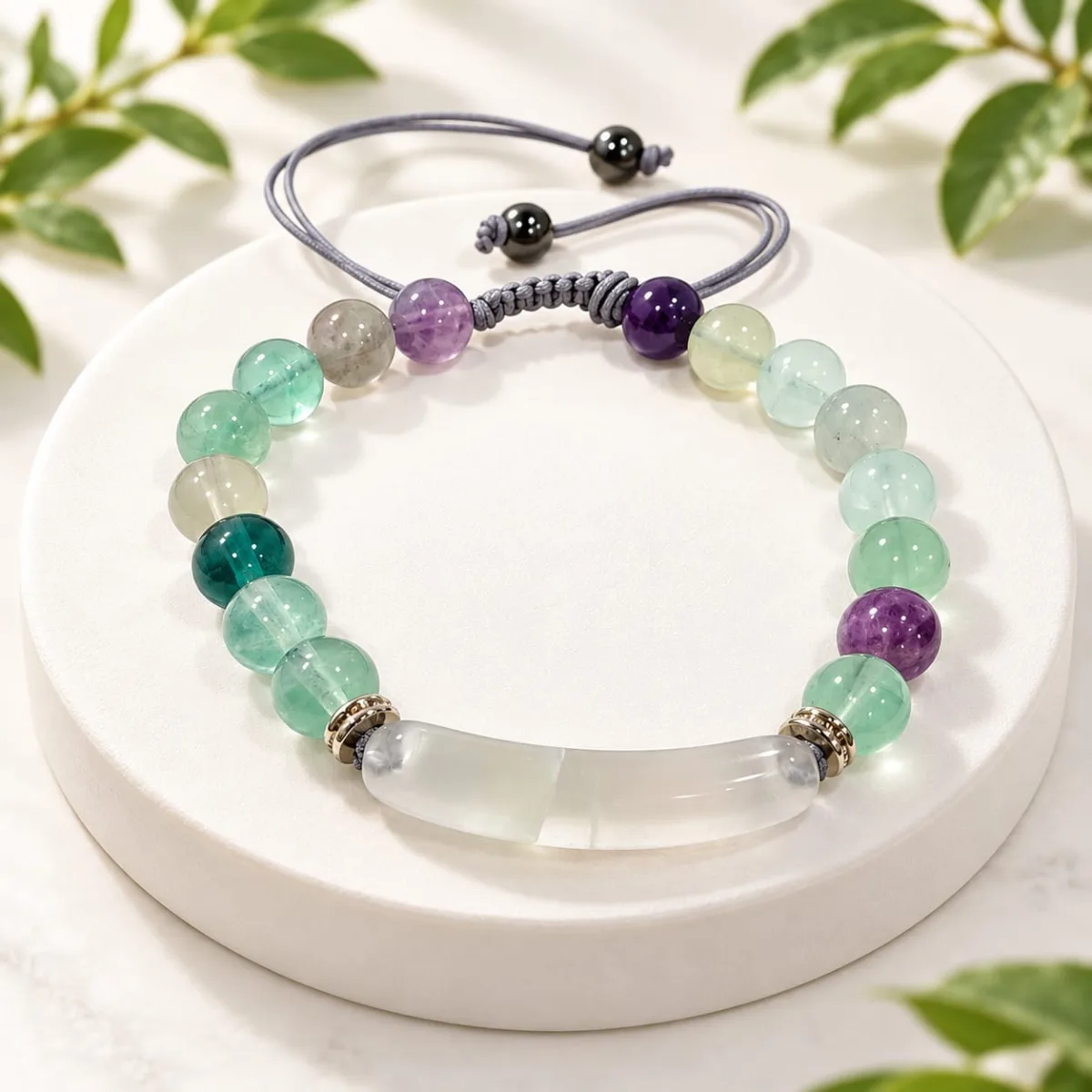 Pulsera Tejida Fluorita con Barra 8 mm