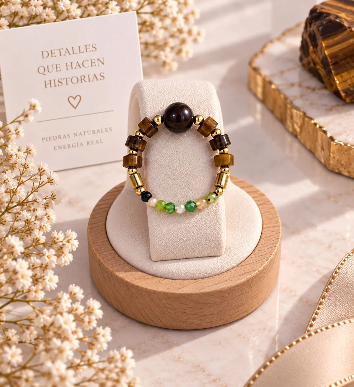 Anillo de Ojo de Tigre con Peridoto