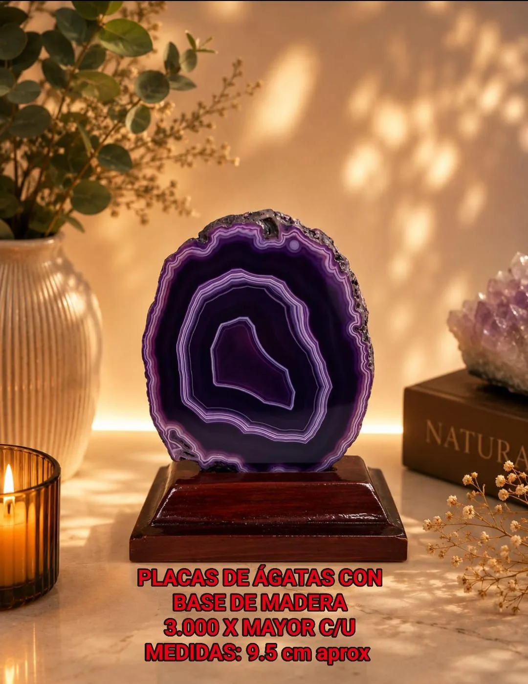 Placa de Ágata con Base de Madera (morada)