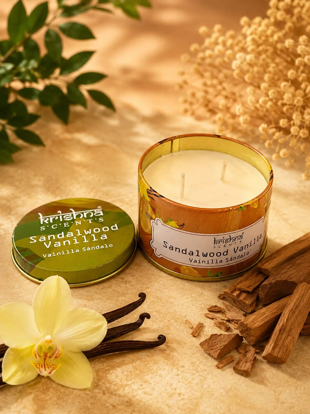 Vela Aromática Krishna Scents Vainilla y Sándalo