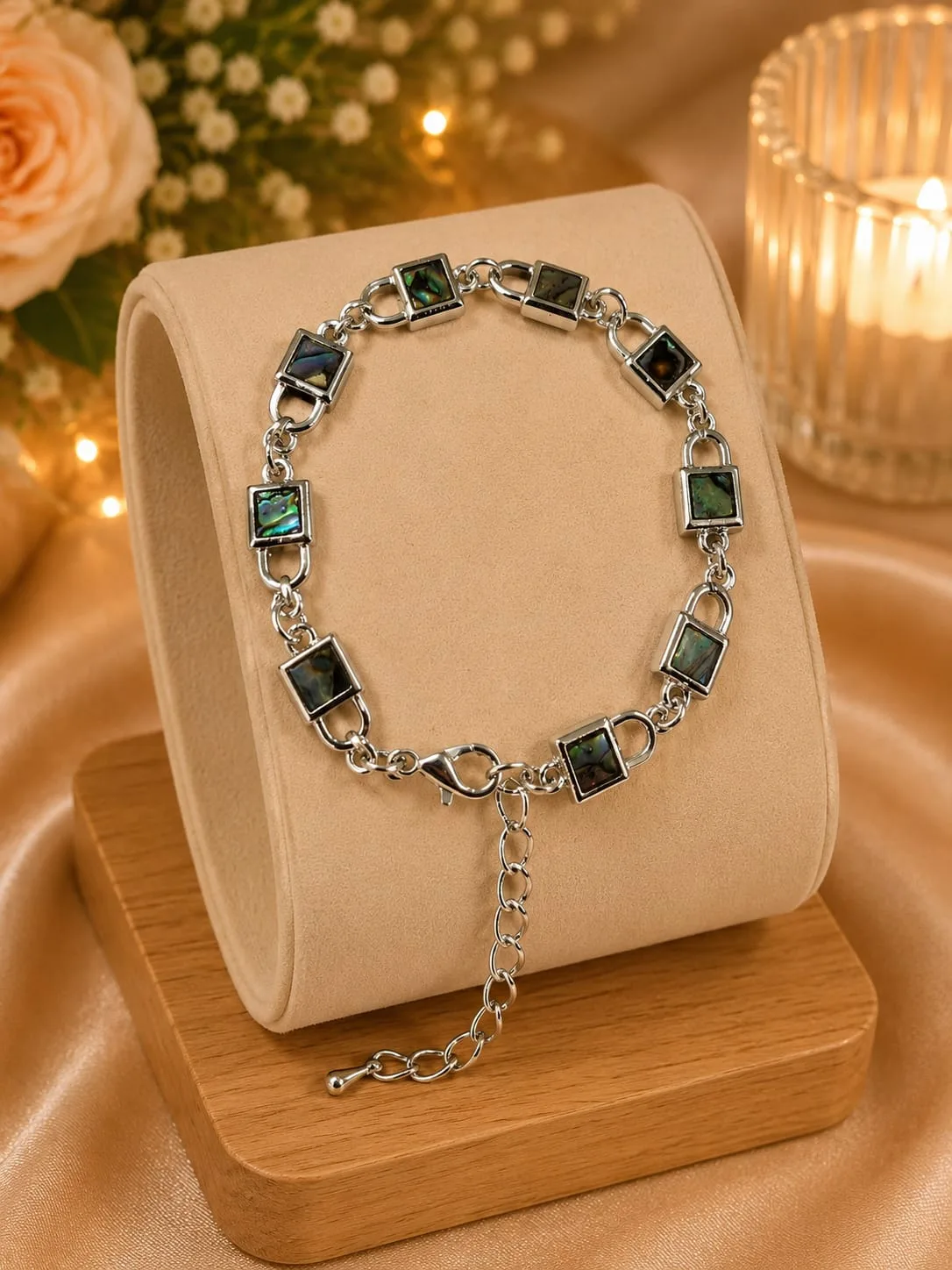 Pulsera de Avalón Natural - Candados / Cuadros