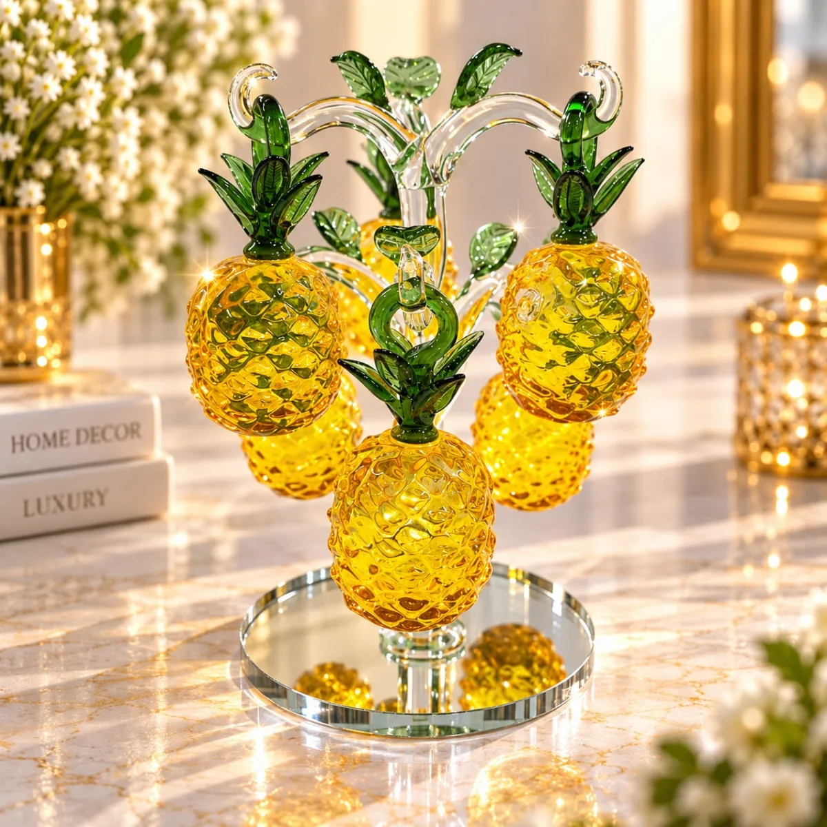 Figura de Cristal de Árbol de Piñas (Amarillo)