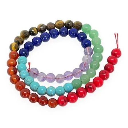 Tira de piedras de 7 chakras con turquesa N°8