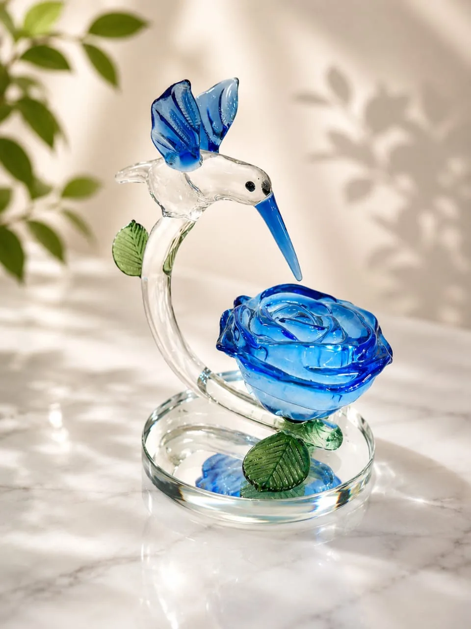 Colibrí con Flor de Cristal - Azul