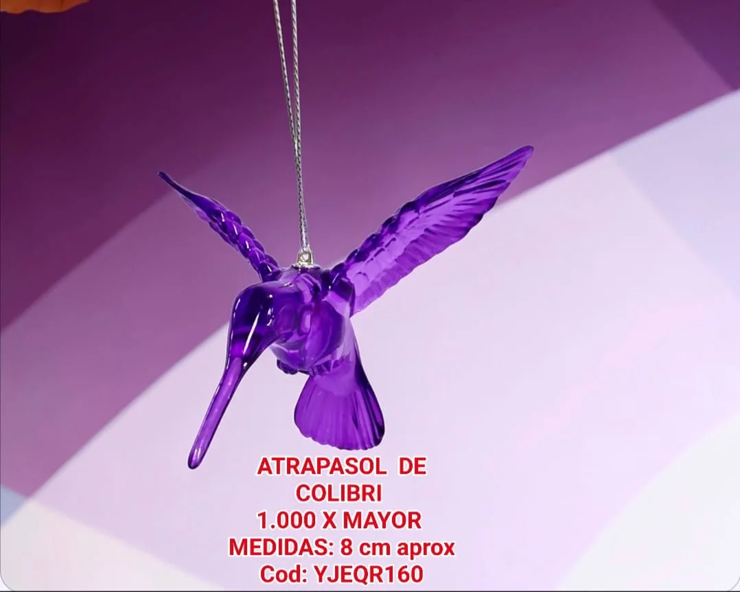 Atrapasoles Colgante Colibrí en Cristal Tallado Morado