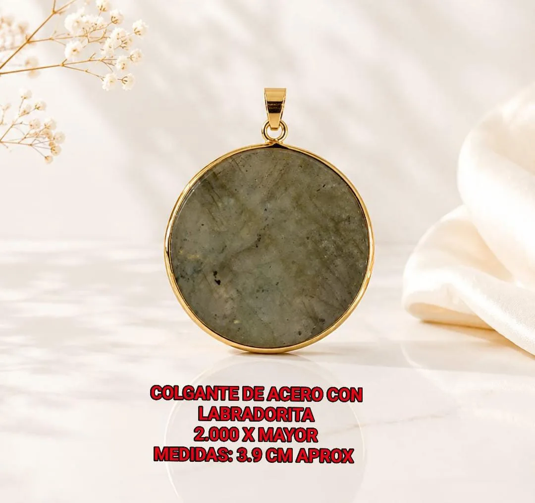 Colgante de acero con labradorita