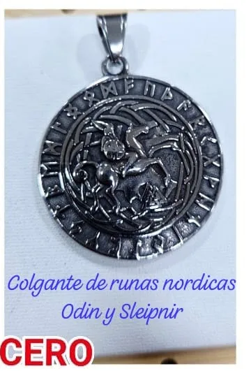 Colgante de Acero - Runas Nórdicas (Odín y Sleipnir)