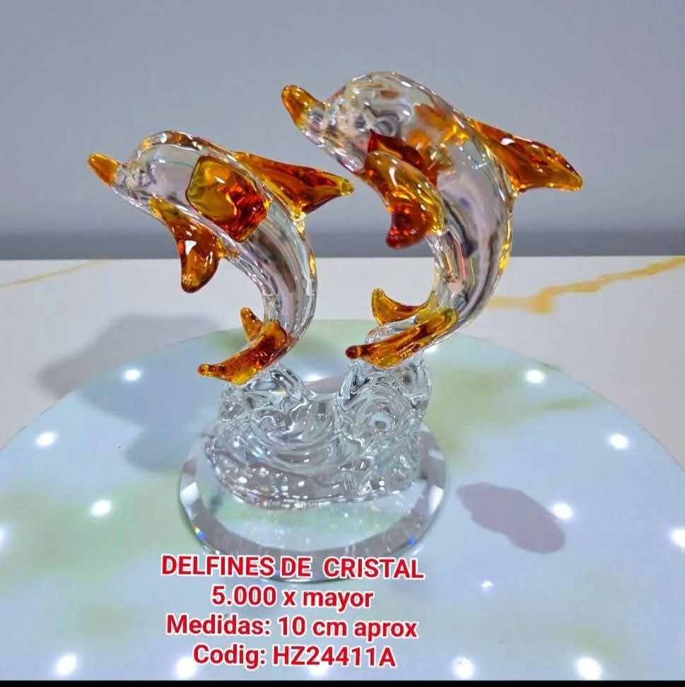 Delfines de Cristal - detalles ámbar/naranja