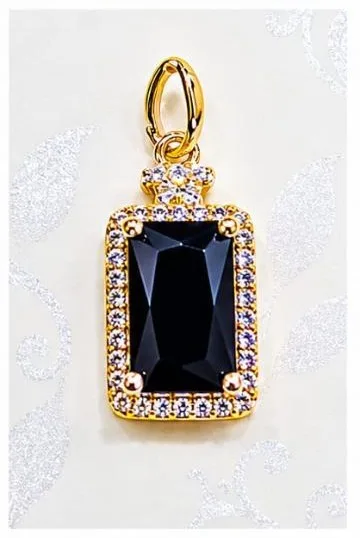 Colgante de Rodio - Dije rectangular con piedra negra grande