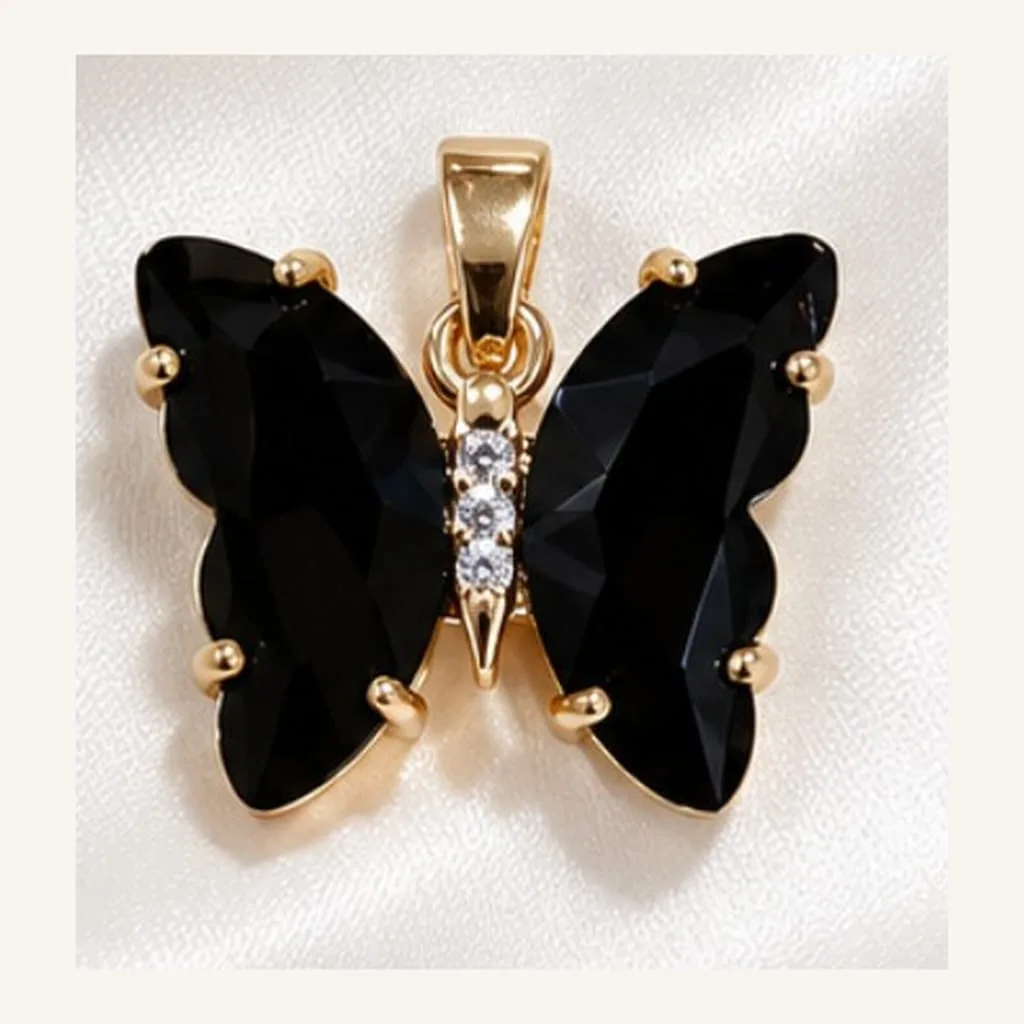 Dije de Acero Mariposa de Cristal Negro