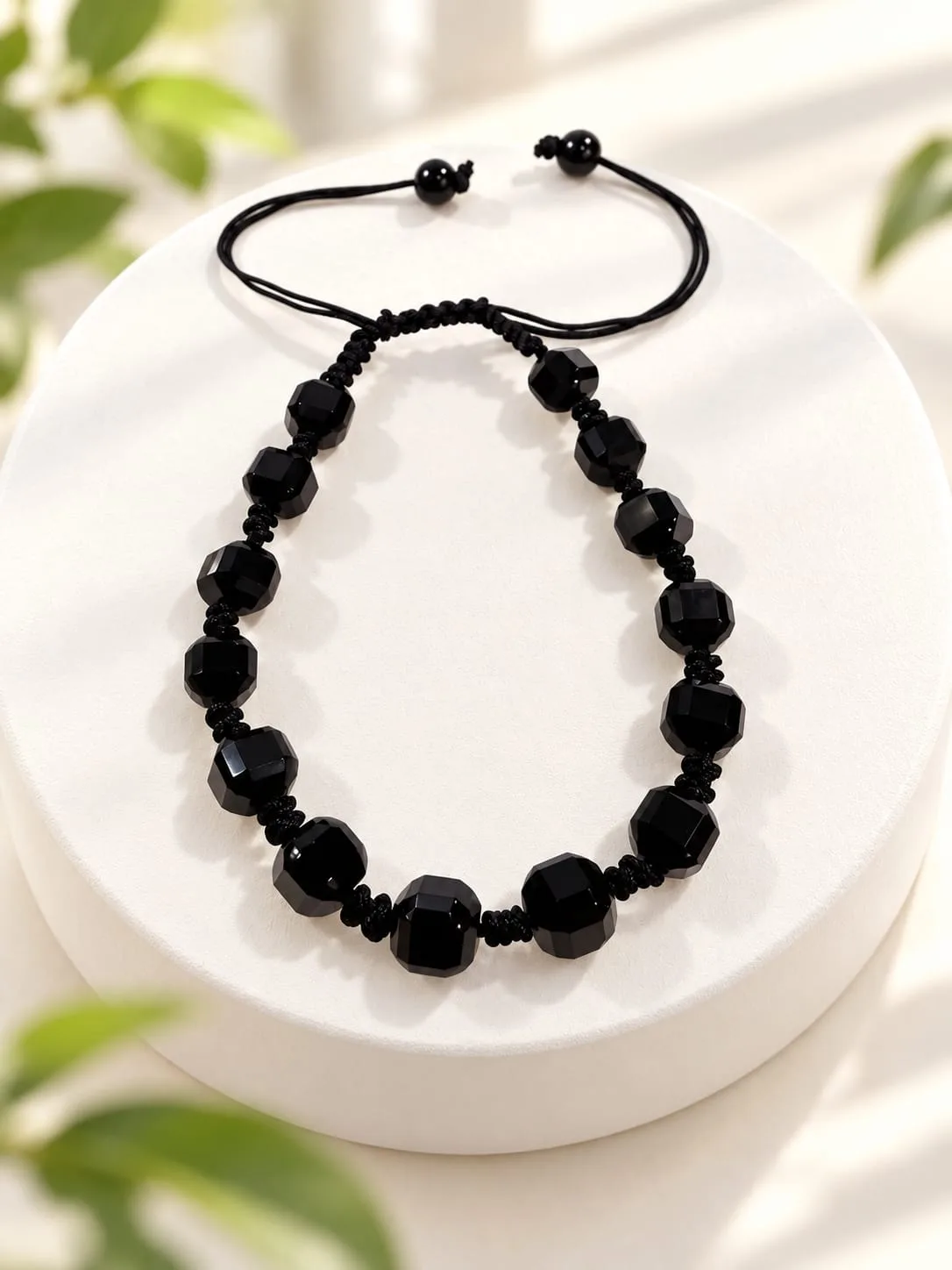 Pulsera Facetada Ajustable Ónix