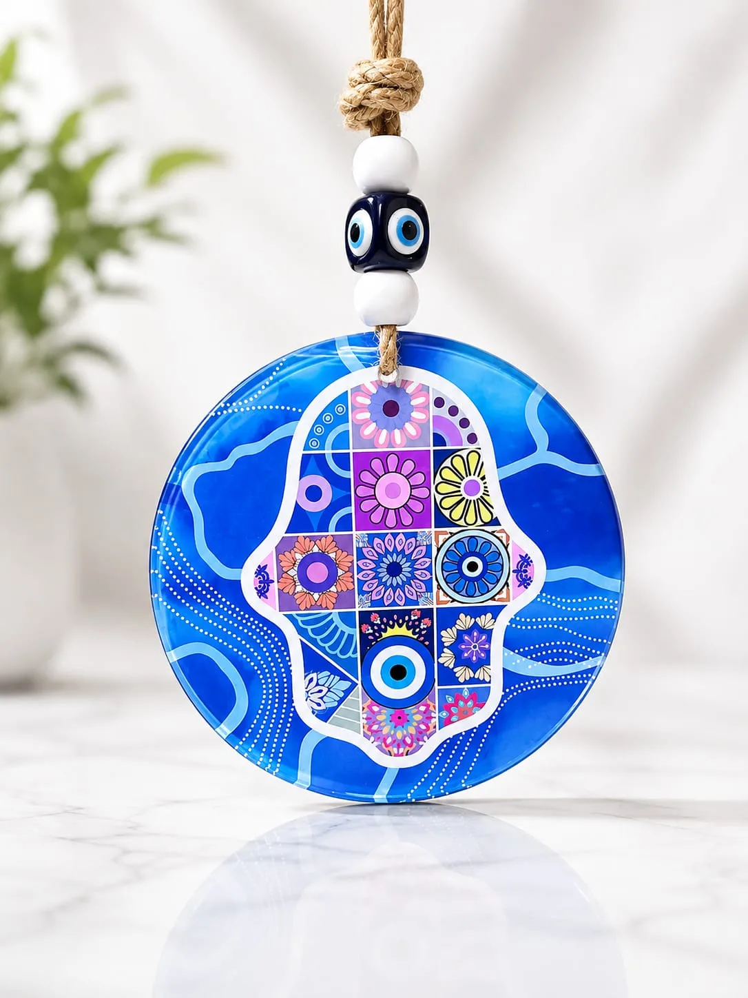 Colgante Ojo Turco - Mano de Hamsa Mosaico Floral