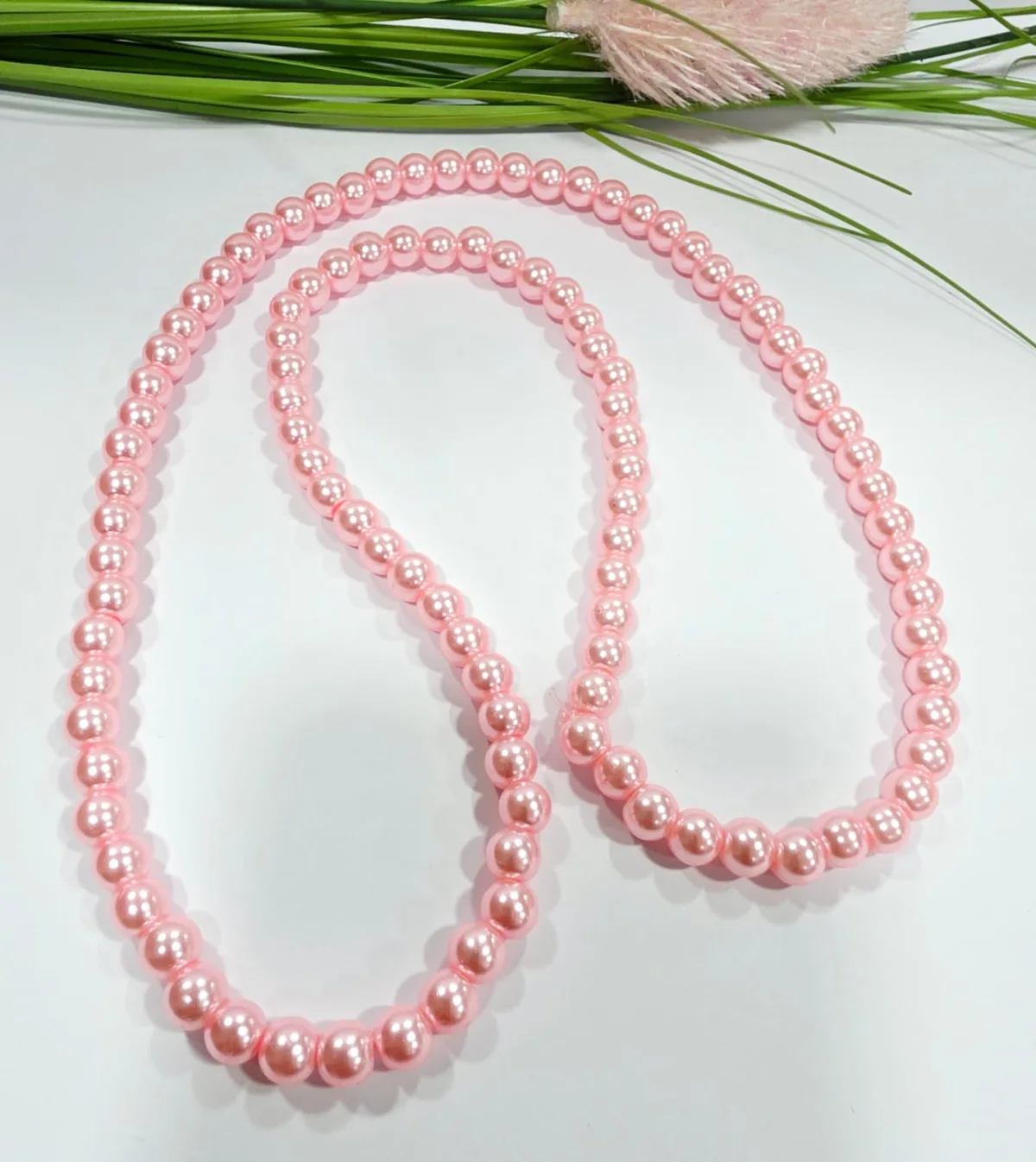 Collar de Perlas de Vidrio Rosa Pastel 8mm