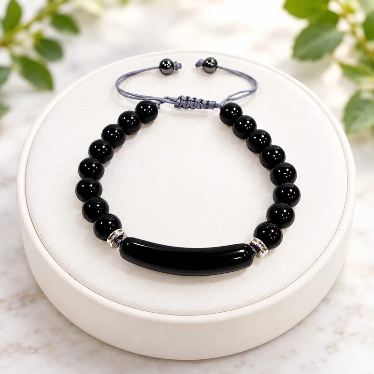 Pulsera Tejida Ónix con Barra 8 mm