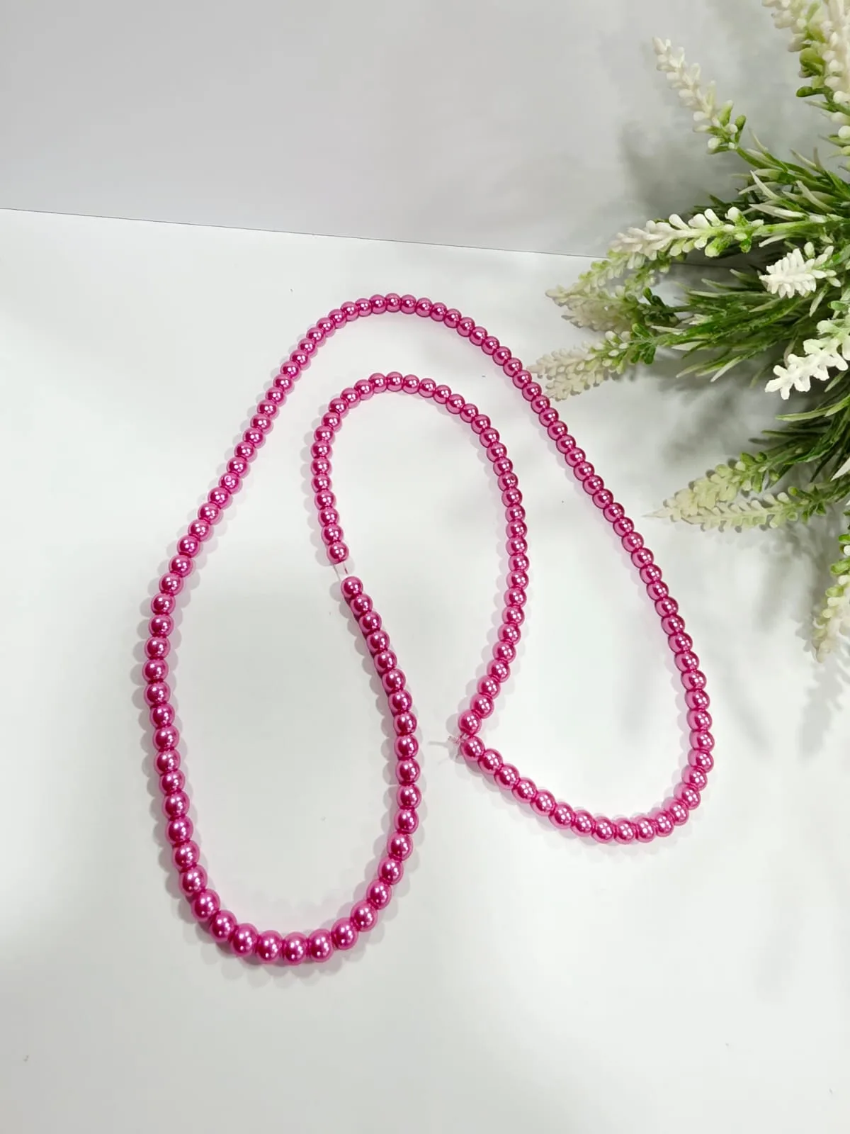 Collar de Perlas de Vidrio Rosa Magenta 6mm