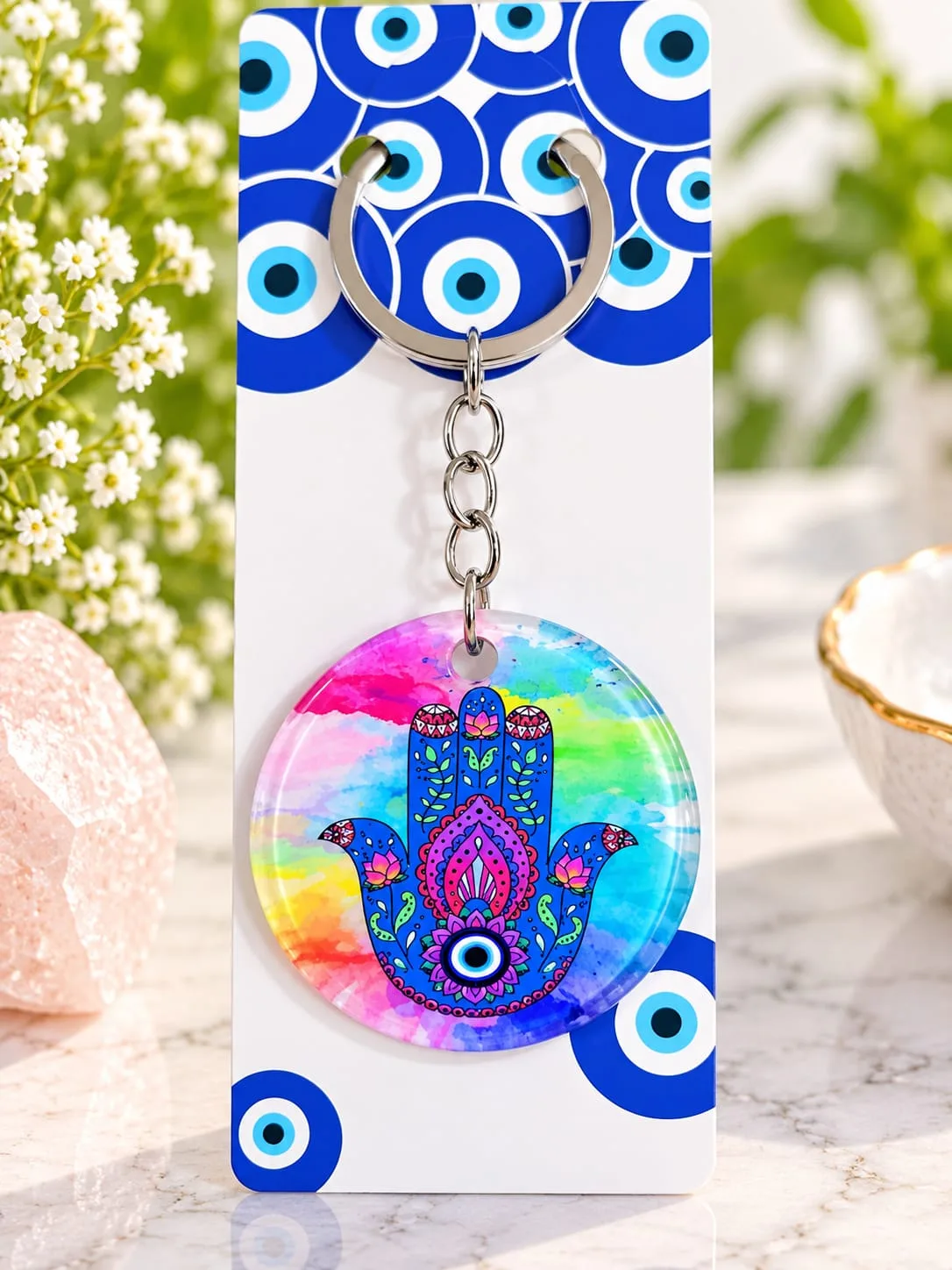 Llavero de Mano de Hamsa Acuarela