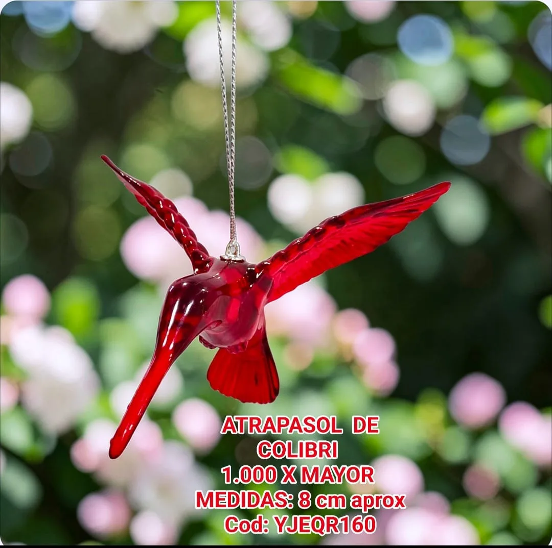 Atrapasoles Colgante Colibrí en Cristal Tallado Rojo Rubí