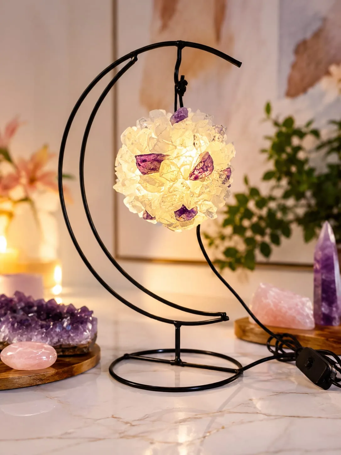 Lampara de Cuarzo Cristal con Fluorita