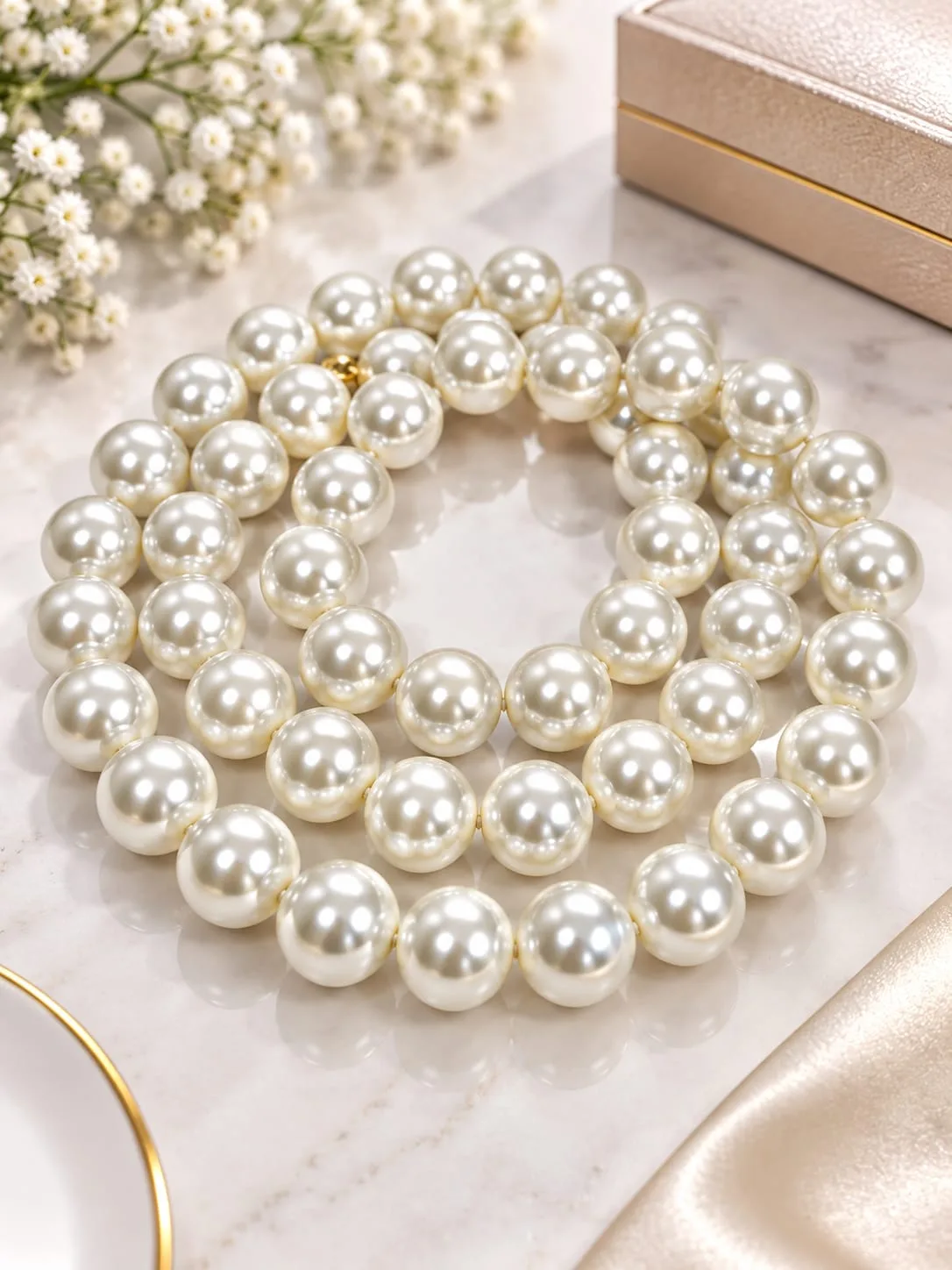 Collar de Perlas de Vidrio Blancas