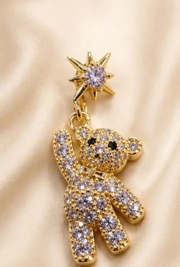 Colgante de Rodio - Osito de peluche articulado con circonias