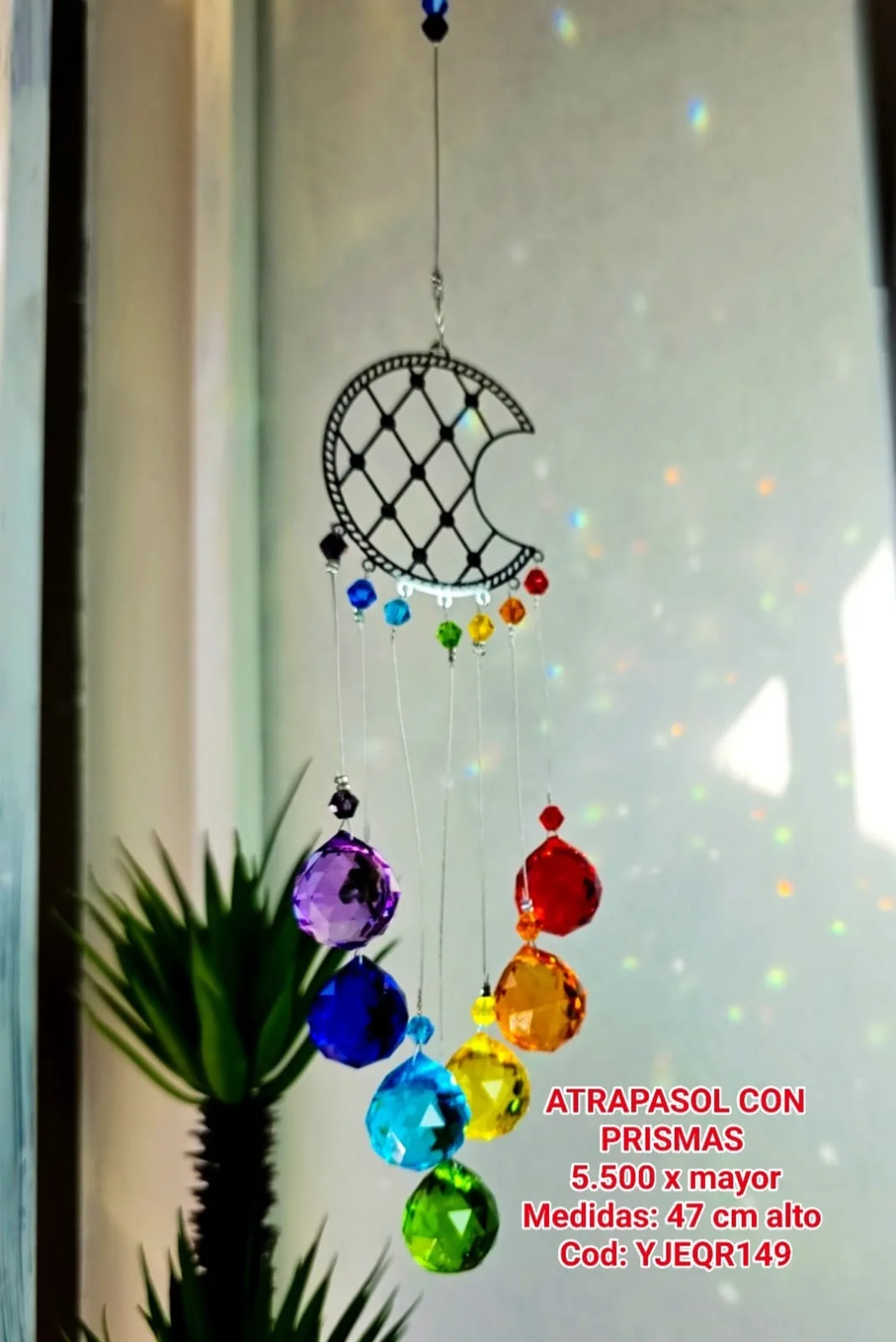 Atrapasoles Místico Luna Calada con Cascada de Esferas 7 Chakras