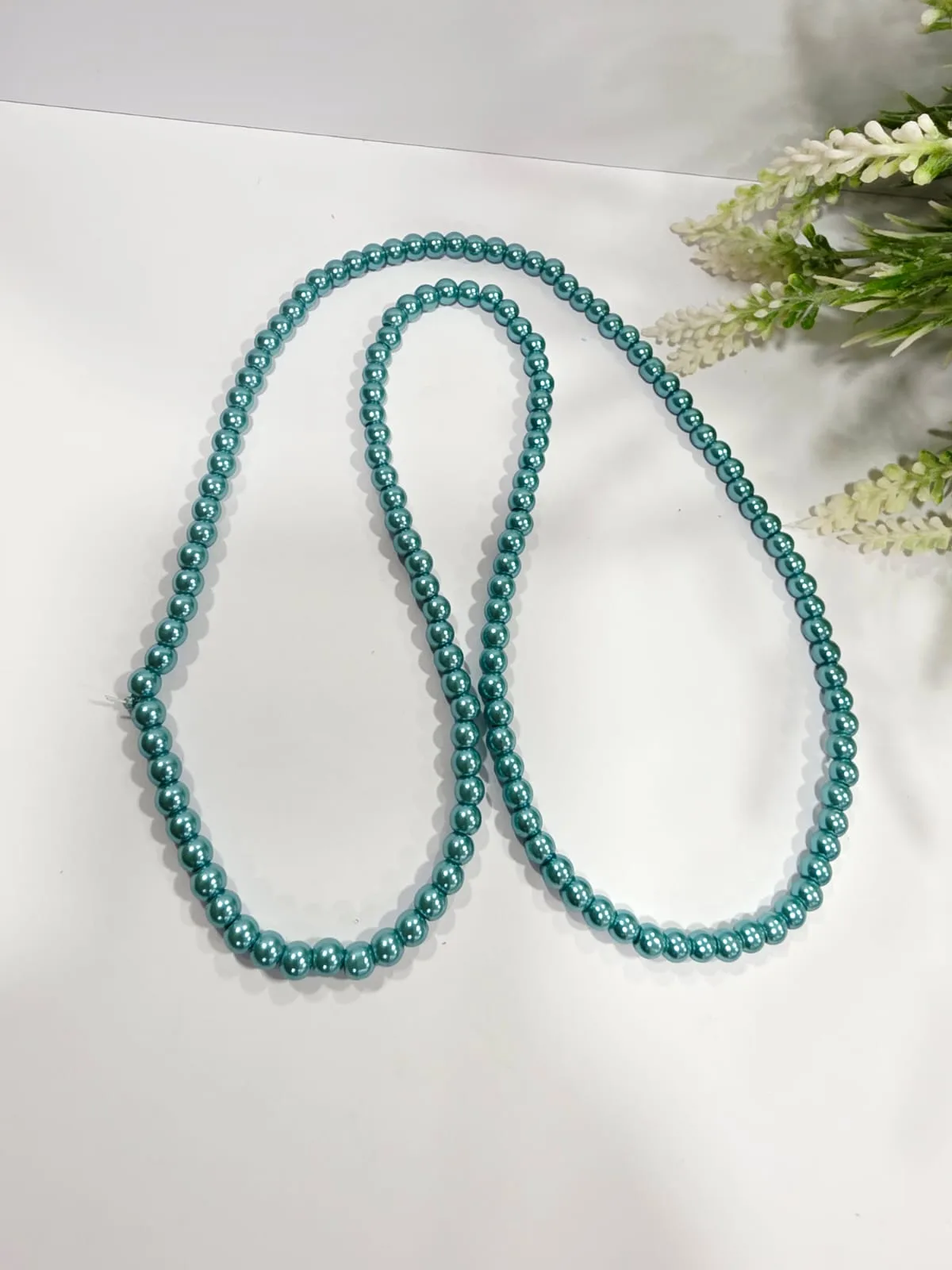 Collar de Perlas de Vidrio Verde Azulado 6mm