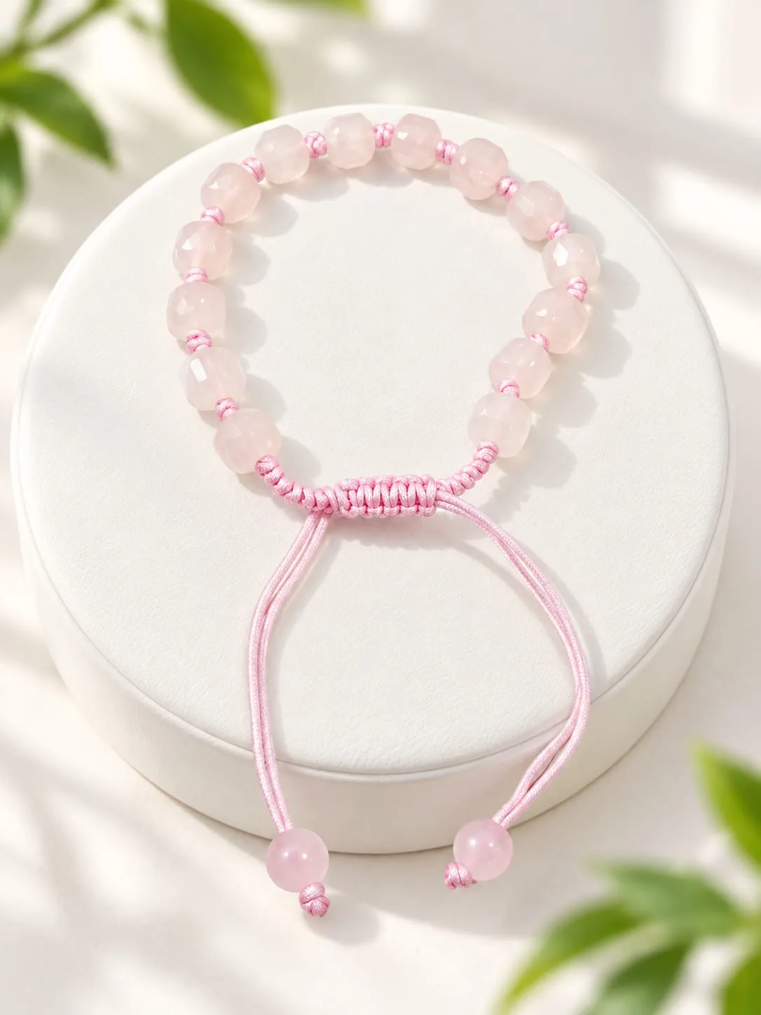 Pulsera Facetada Ajustable Cuarzo Rosado