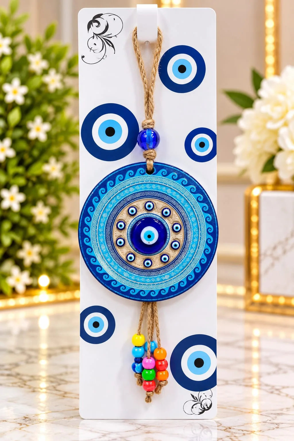 Colgante Mandala con Ojo Turco Celeste con Olas