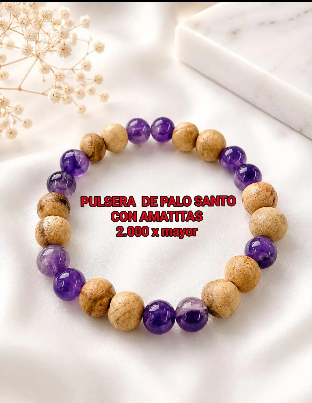 Pulsera de palo santo con amatitas