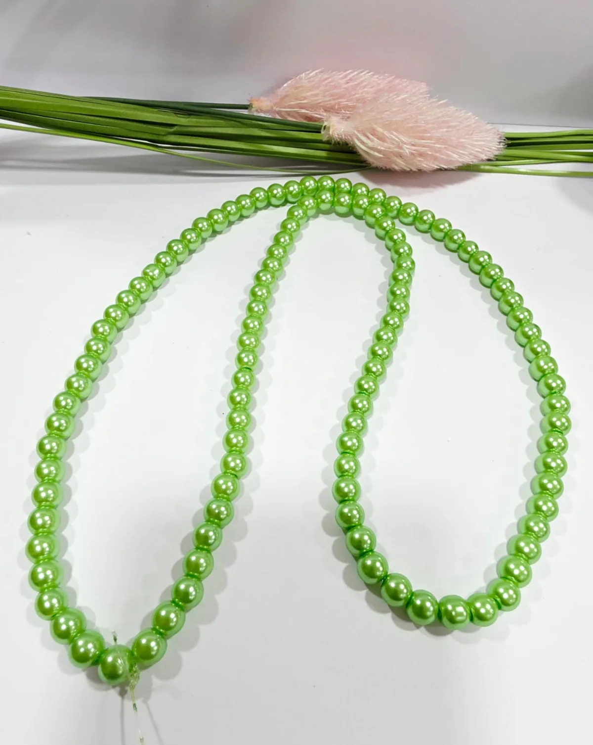 Collar de Perlas de Vidrio Verde Claro 8mm