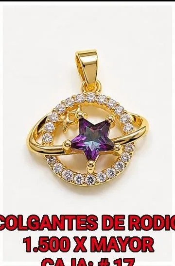 Colgante de Rodio - Planeta/estrella con piedra morada/arcoíris