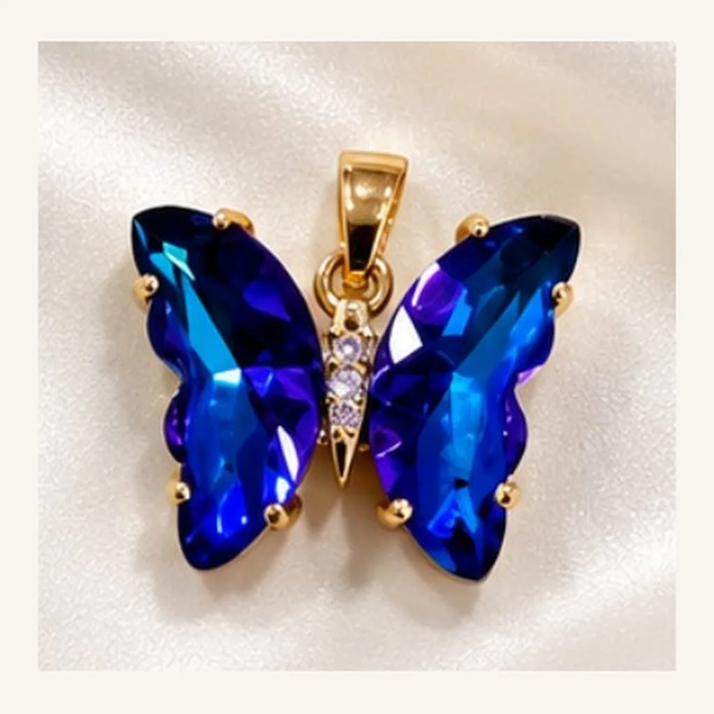 Dije de Acero Mariposa de Cristal Azul Cobalto