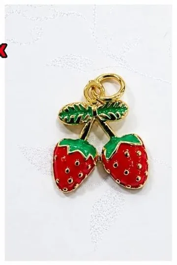 Colgante de Rodio - Par de fresas esmaltadas