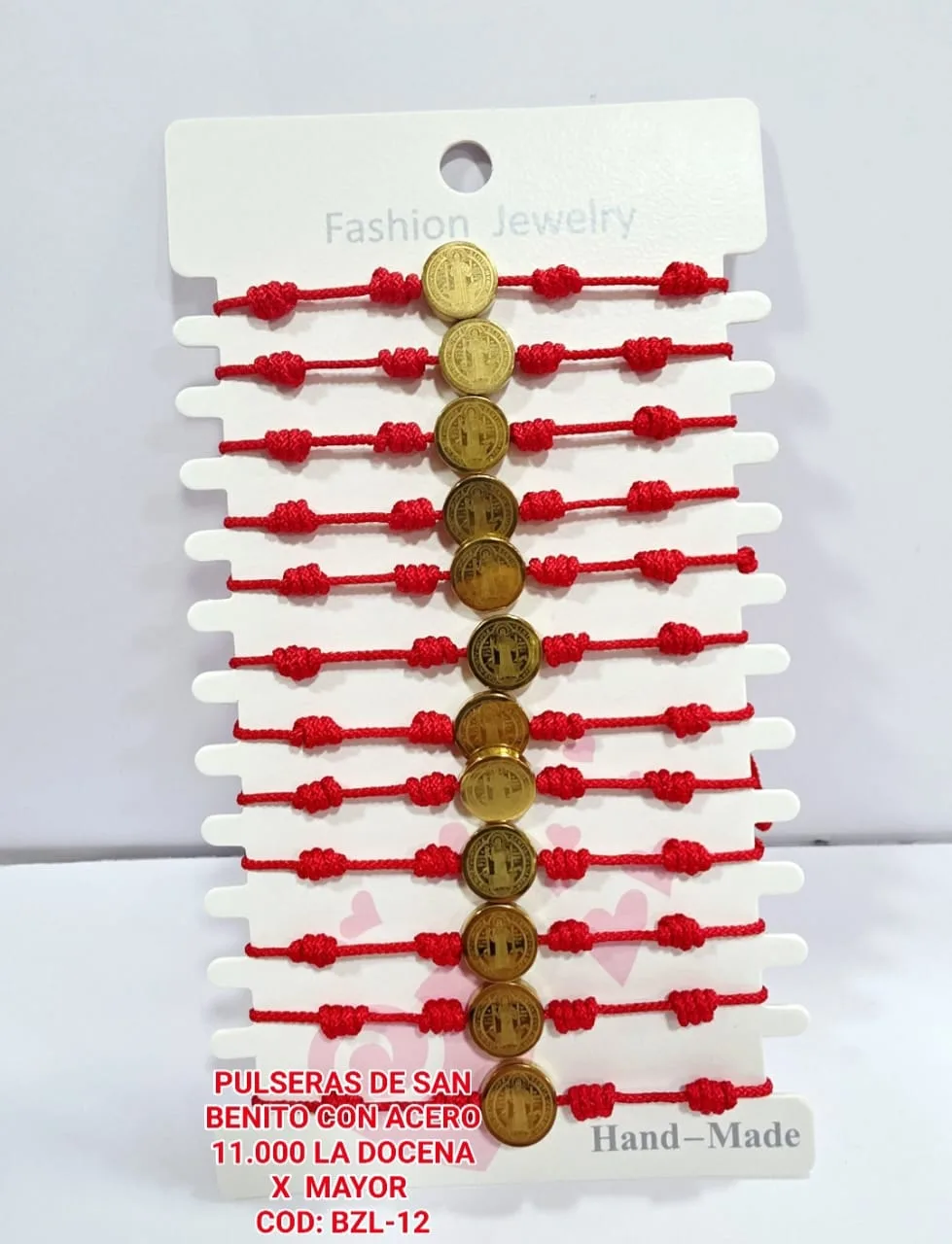 Pack 12 Pulsera Devocional San Benito de Medalla Central en Acero Dorado con Nudos Franciscanos