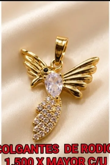 Colgante de Rodio - Colibri con piedra en forma de gota blanca