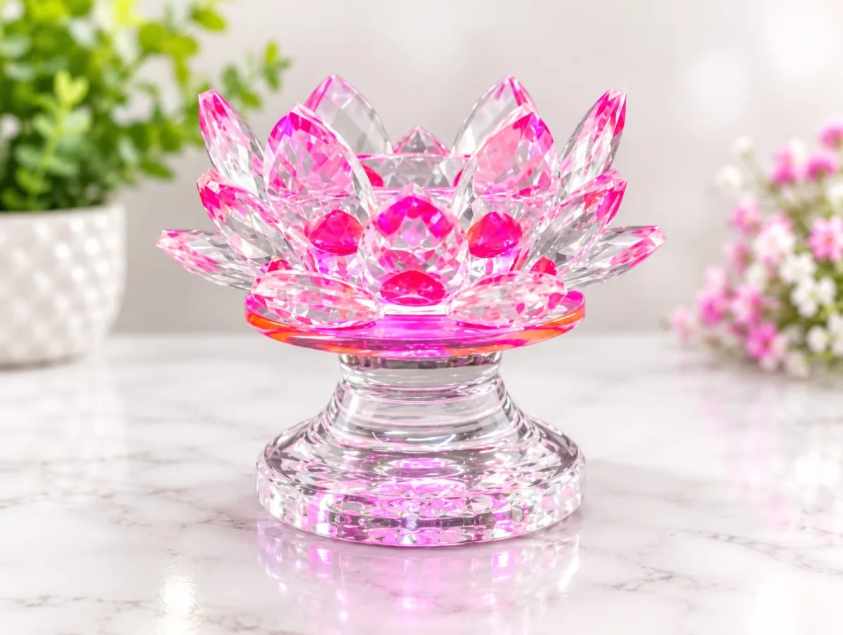 Portavelas Flor de Loto Rosa con Base