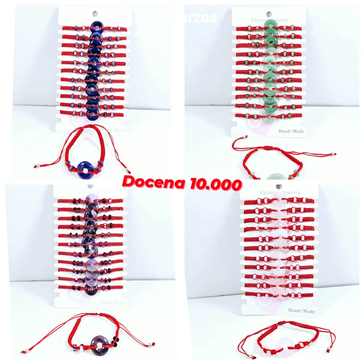 Pack 12 Pulsera Holística de Cuarzo y Piedra en Dona con Hilo Rojo Macramé