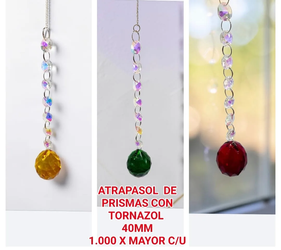 Atrapasoles Místico Cadena de Cristales Tornasol con Gran Esfera Prismática de Color